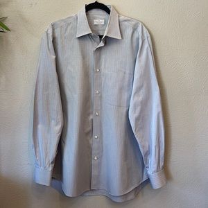 Ermenegildo Zegna windowpane plaid men’s long-sleeve dress shirt. Neck 17.